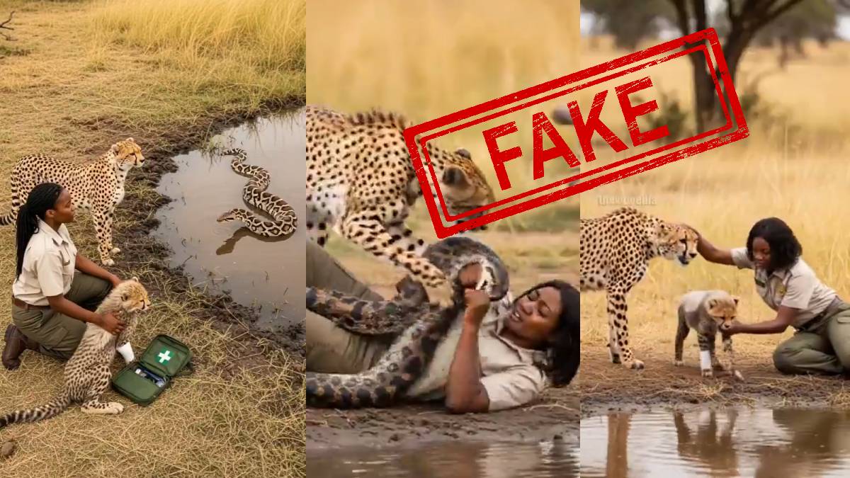 Fact Check: सांप के महिला पर हमले और चीतों के बचाने वाला वायरल वीडियो AI जेनरेटेड है
