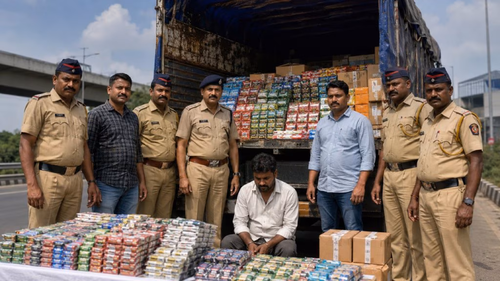 मुंबई-अहमदाबाद राजमार्ग पर गुटखा छापा | पालघर अपराध शाखा पुलिस अभियान | महाराष्ट्र में अवैध तंबाकू की ज़ब्ती | पालहार पुलिस स्टेशन में मामला दर्ज